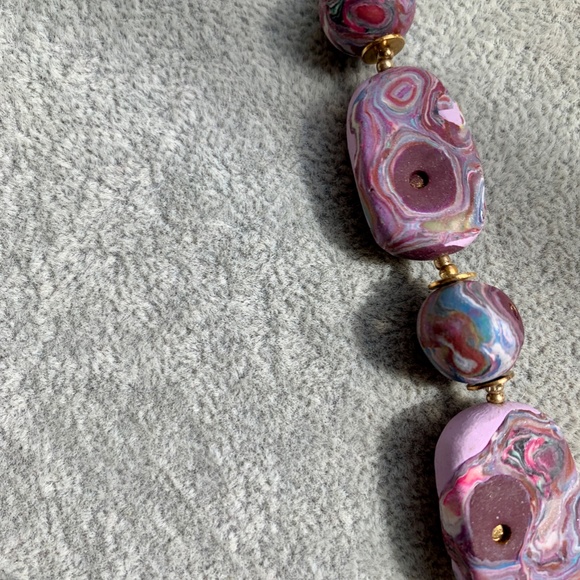 Handmade Polymer Clay Necklace Purple Swirl OOAK - Picture 8 of 15